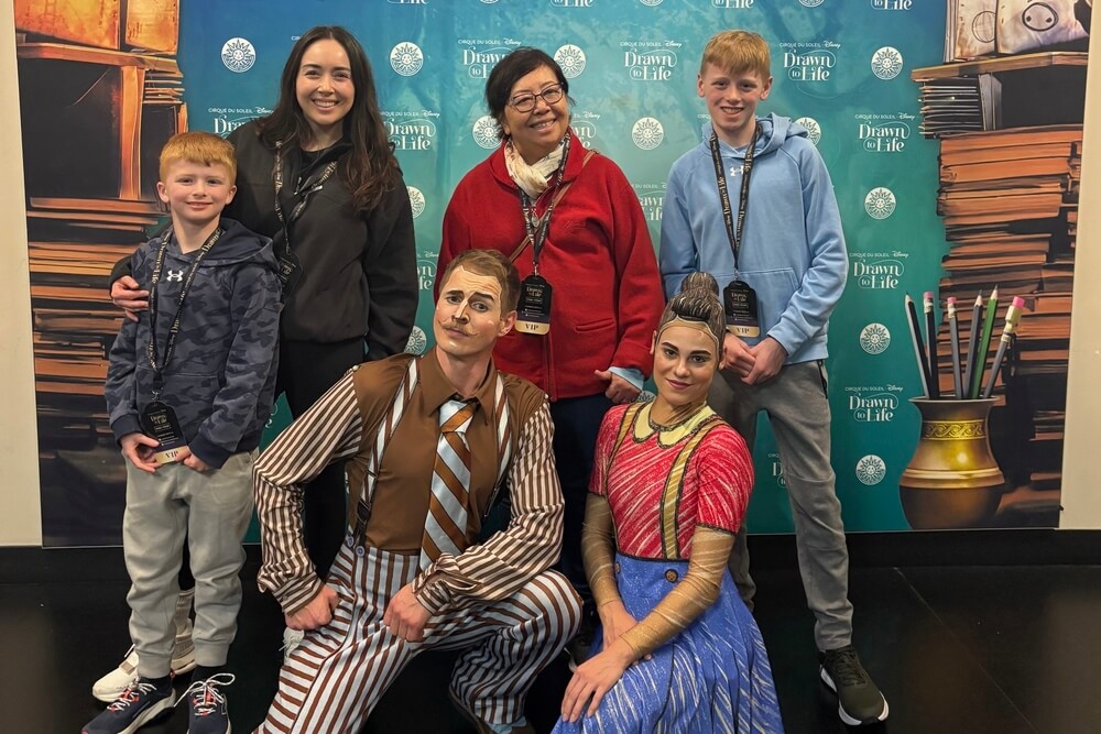 Christie Bartram and family at The Circque de Soleil backstage VIP tour at Disney.