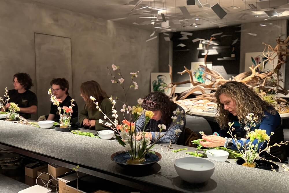 Kristen MacLeod and her family at an Ikebana workshop in Tokyo, Japan.