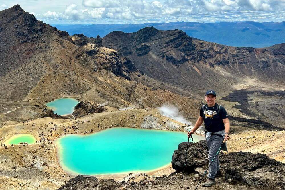 Duncan Lonsdale hiking the Tongariro Alpine Crossing on the North Island, New Zealand.