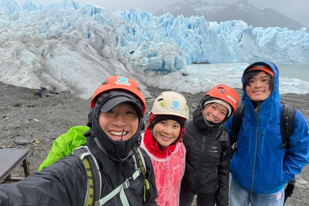Emmie Lee and family during a mini-trek on a glacier in Argentina.