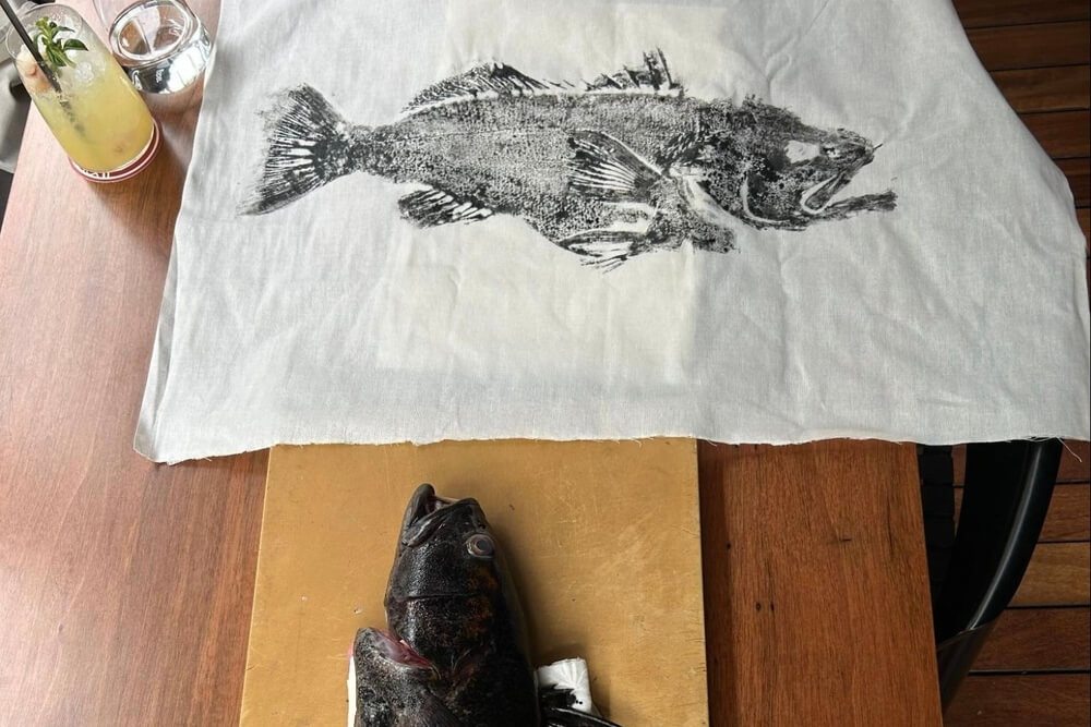 Gyotaku painting during The Nikkei journey at Shizen in Peru.