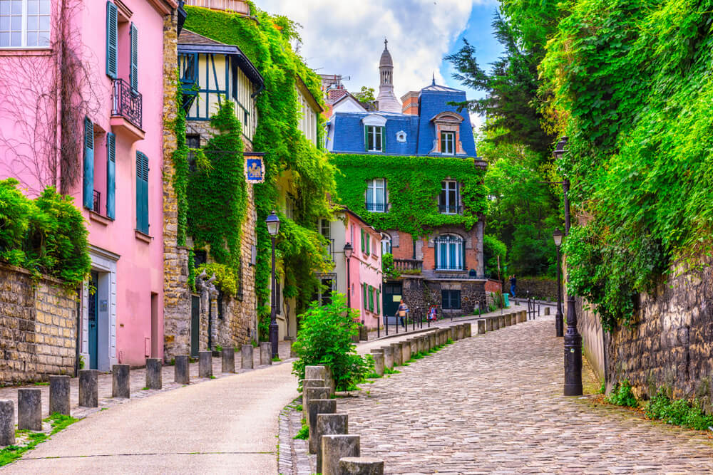 Street in quarter Montmartre in Paris, France.