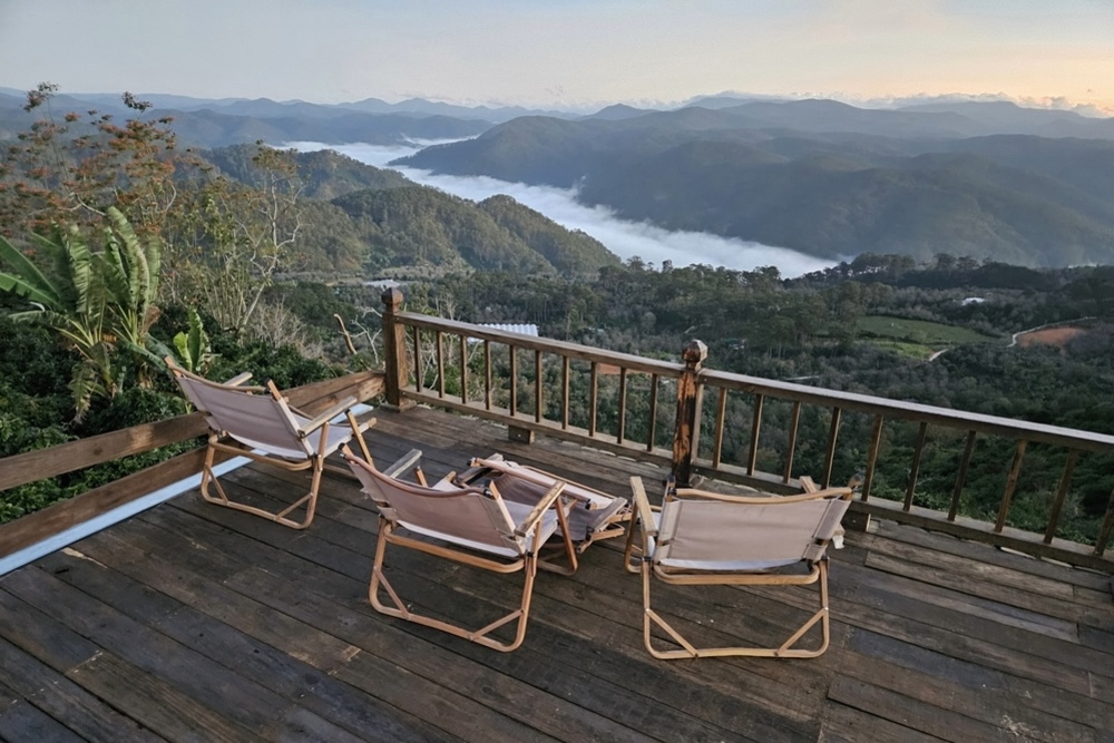 A vie of mountains from a terrace in Dalat, Vietnam.