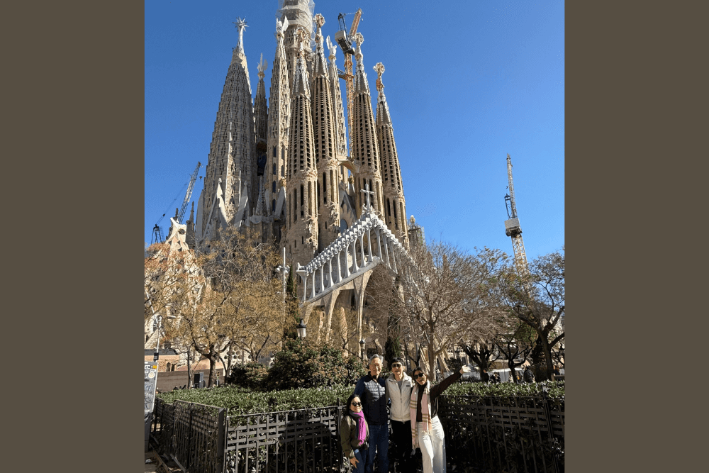 Yvette Fung and family at Basilica de la Sagrada Familia in Barcelona, Spain.