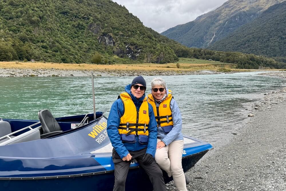 Christine Zufelt and her husband Brian during jet-boating in New Zealand.