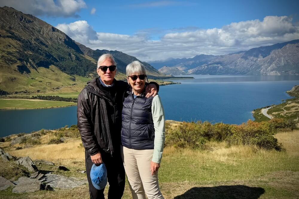 Christine Zufelt and her husband Brian at Lake Huwea in New Zealand.