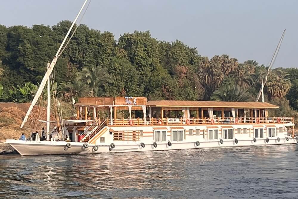 A dahabiya boat on the Nile river in Egypt.
