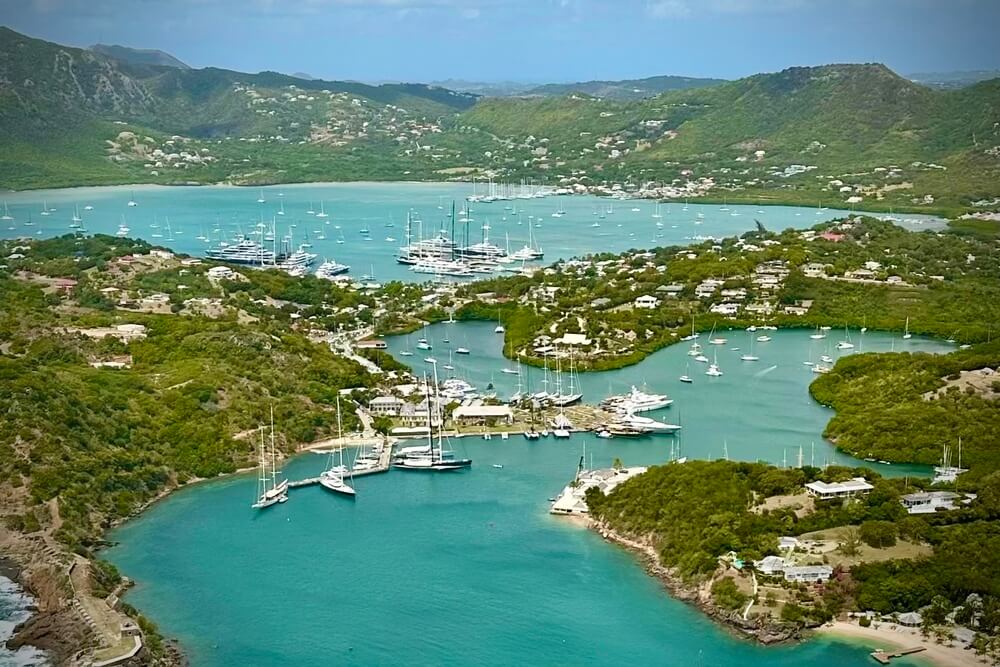 Aerial view of Nelson’s Dockyard in Antigua.