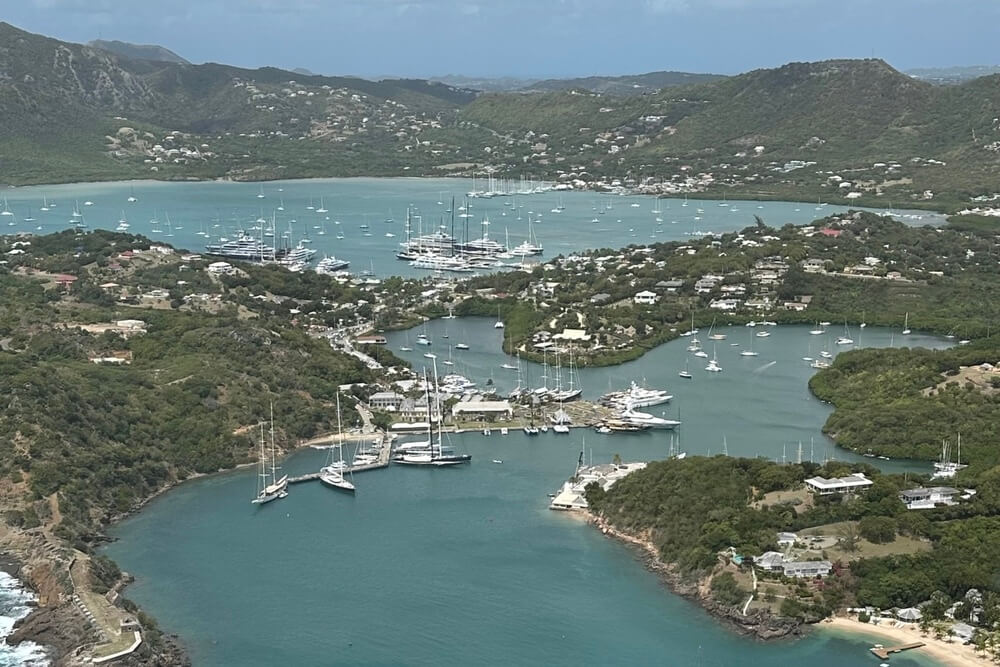 Aerial view of Nelson’s Dockyard in Antigua.