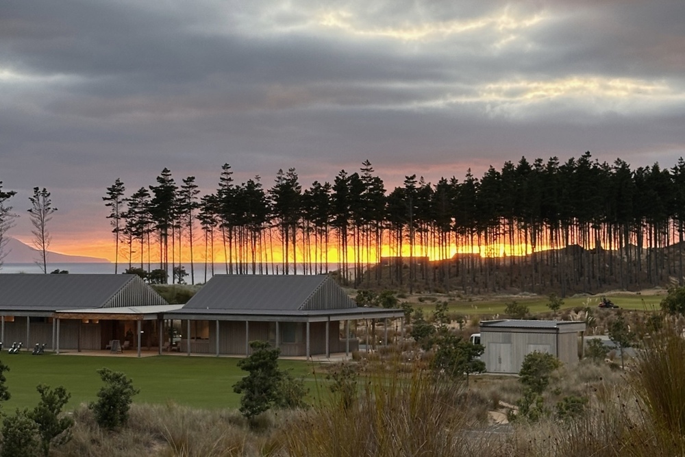 The sunrise view from the patio at Te Arai in New Zealand.