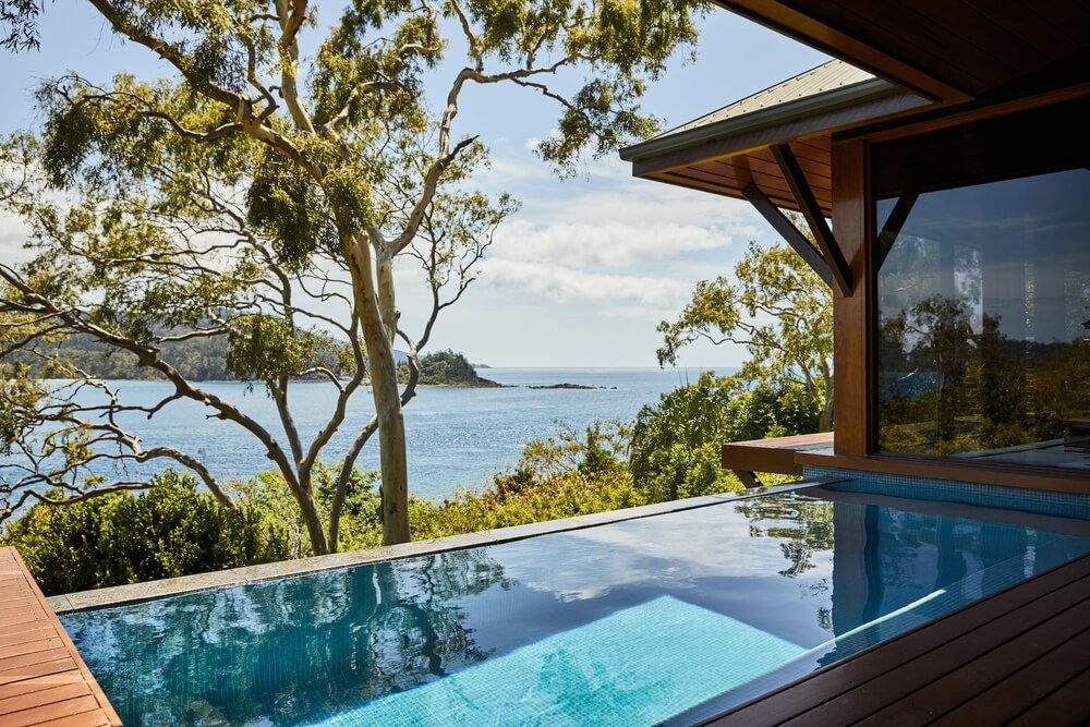 Pool overlooking the ocean at Qualia Resort on Hamilton Island, Australia.