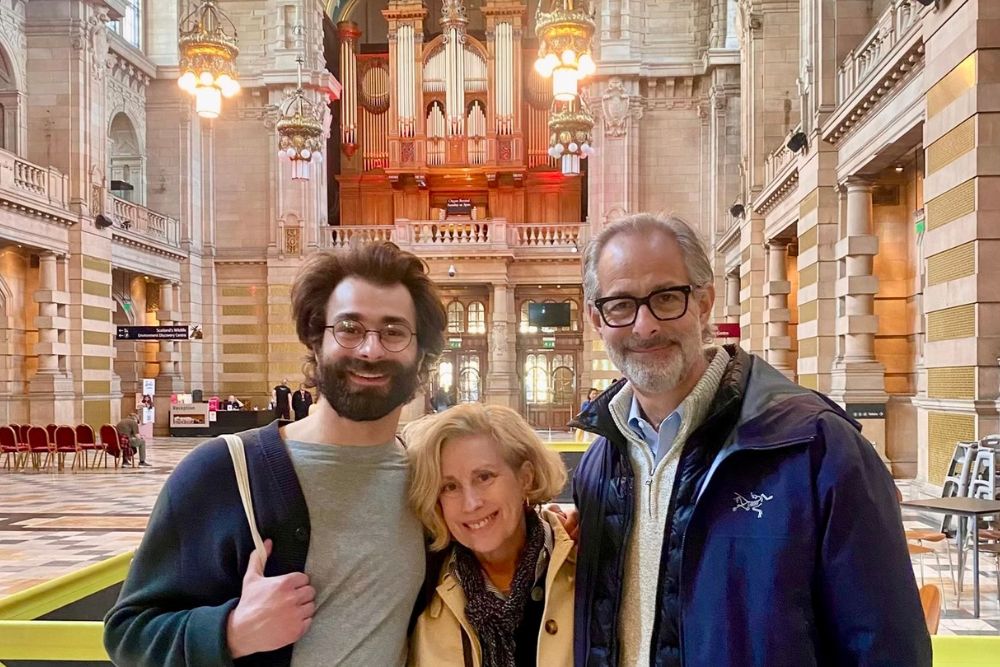 Adam Amsterdam and his wife and son in Glasgow, Scotland.