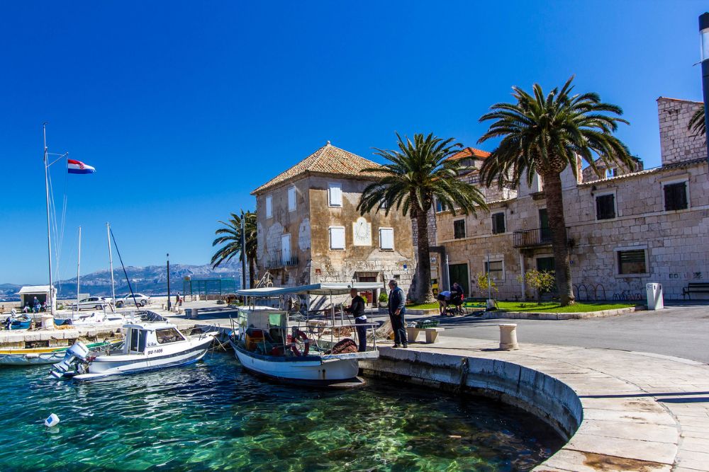 The beach and boats in Sutivan, Brac Island, Croatia. 
