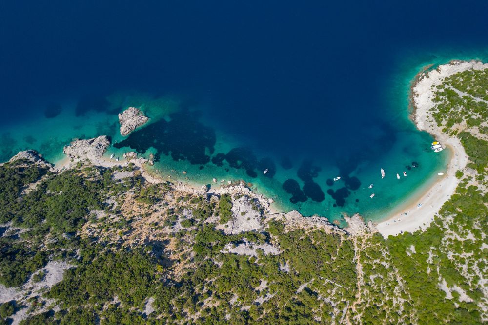 The view of the clear water beach in Cres Island, Croatia. 