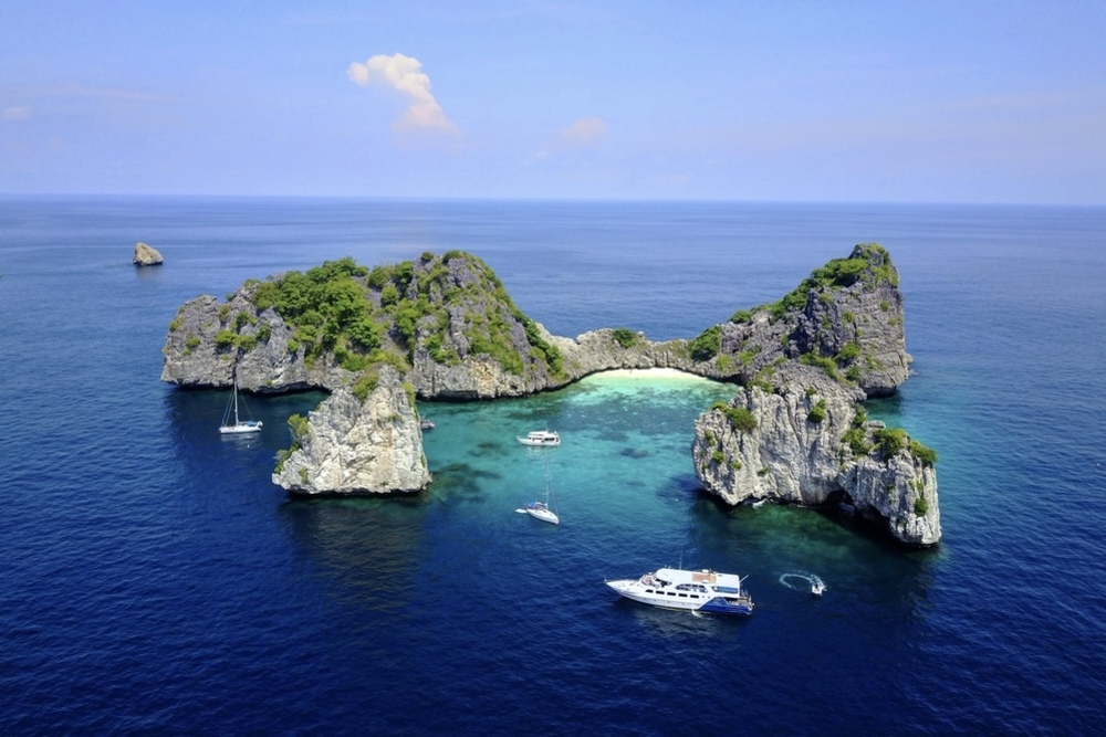 Aerial view of Koh Haa islands in Krabi Province, Thailand.