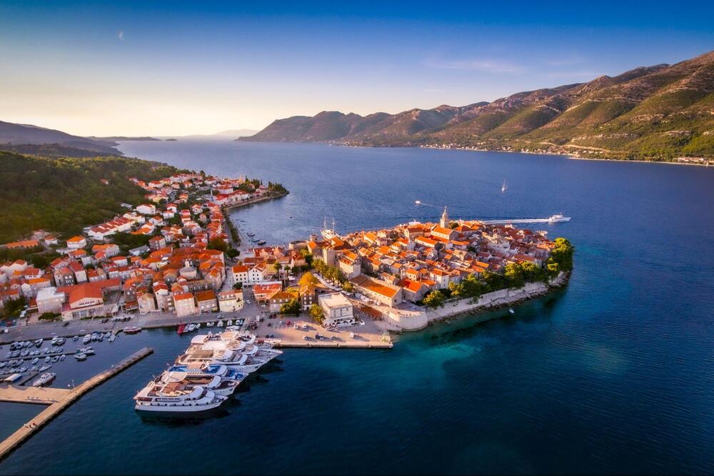 Aerial view of Korčula town in Croatia.