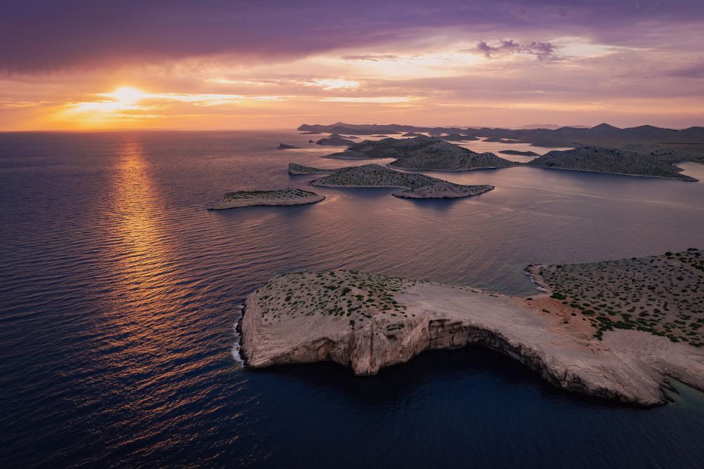 Sunset from Kornati National Park in Croatia. 