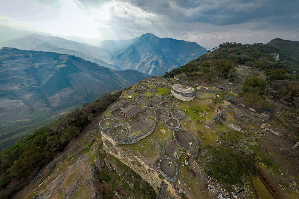 The landscape of Kuelap Fortress archaeological site in Chachapoyas, Peru.