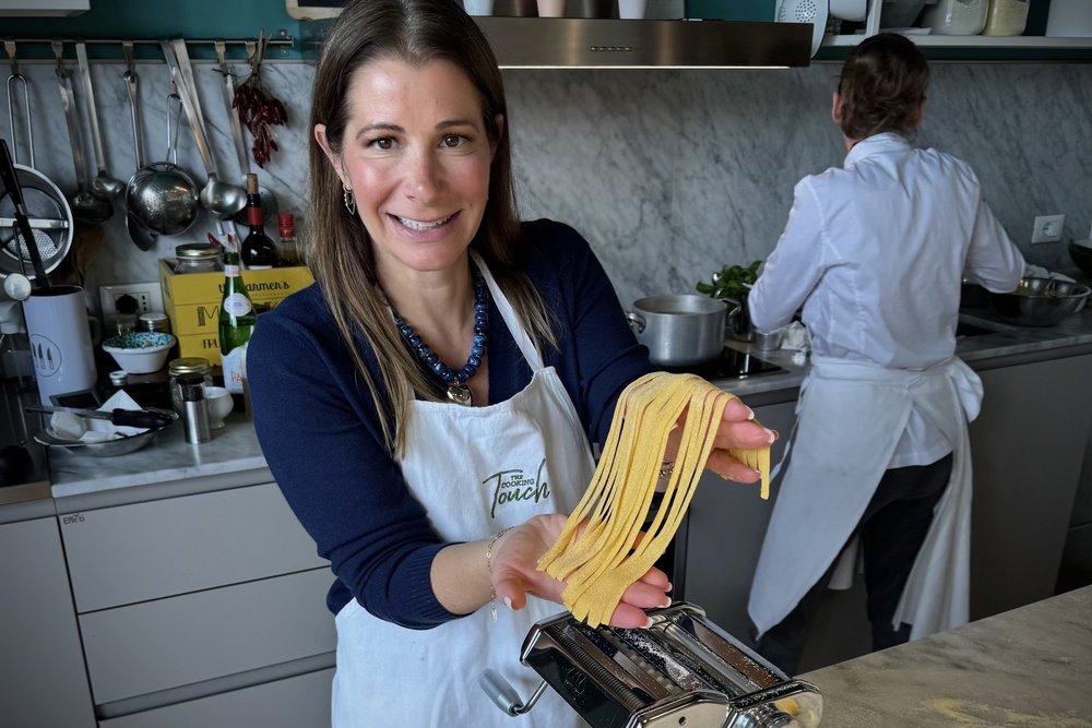 Lauren Schor during a pasta making class in Italy.