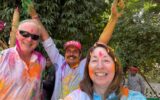 Suzy Crabb and her husband at the Holi celebration in Jaipur, India.