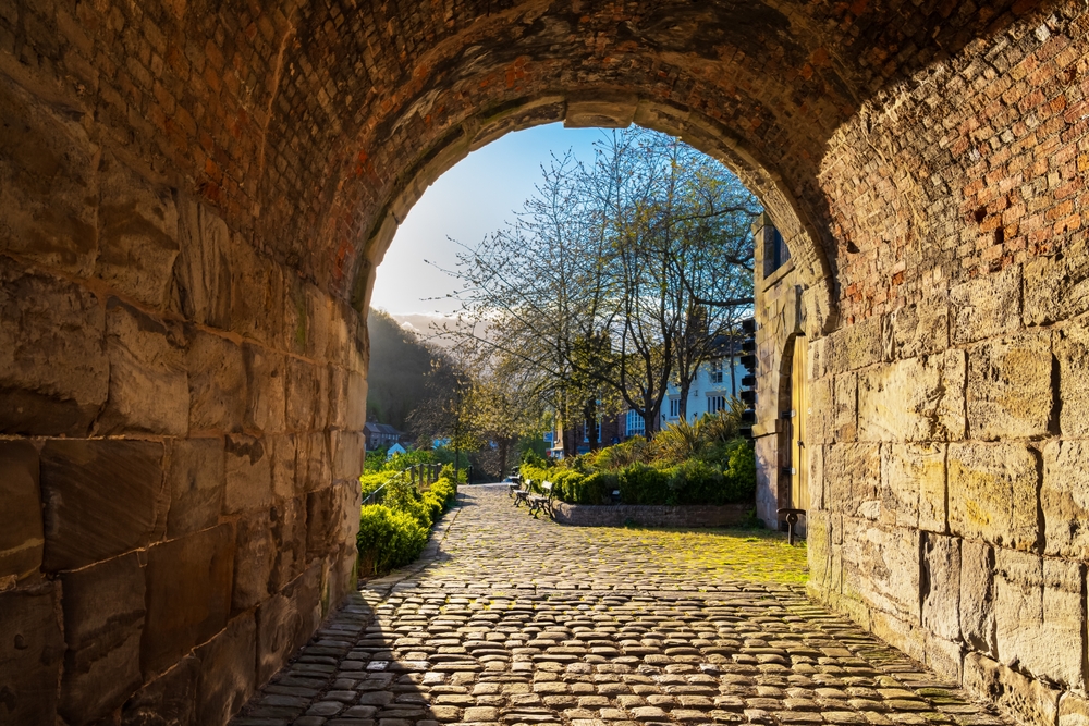 A medieval stone road underneath the Ironbridge in Shropshire, UK.