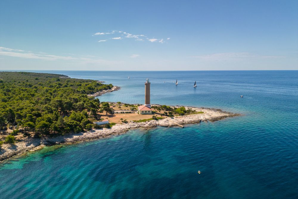 Veli Rat lighthouse in Dugi Otok Island, Croatia. 