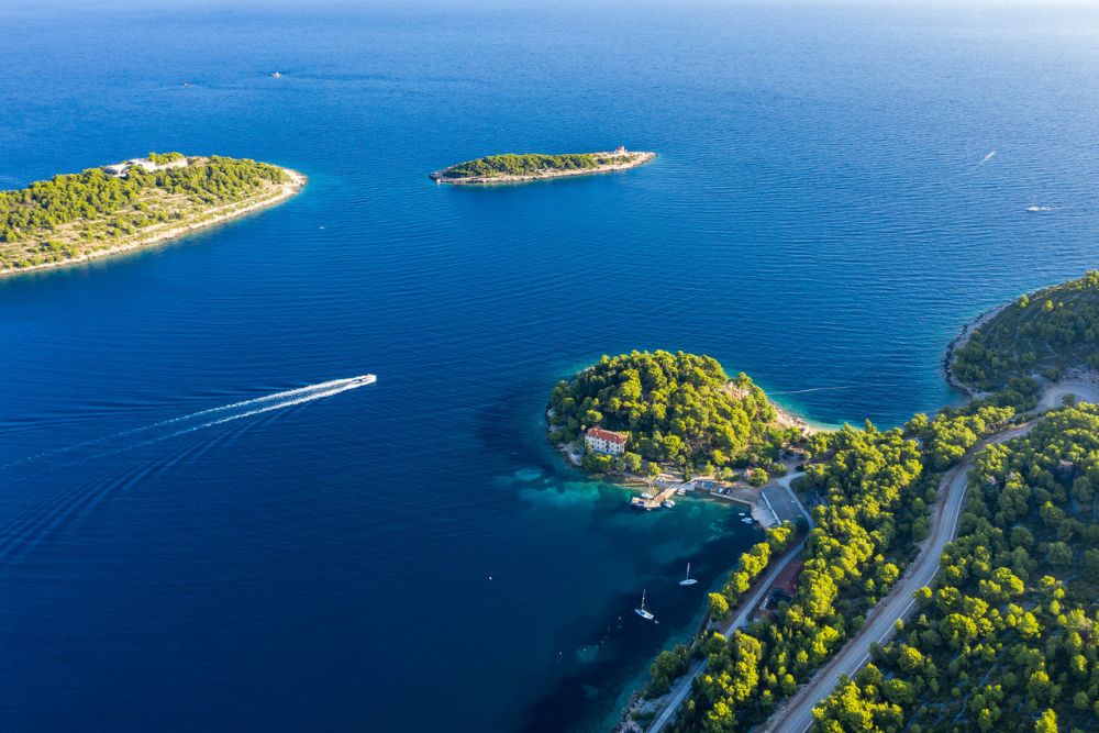 Clear blue water beach in Vis Island in the Adriatic Sea, Croatia.