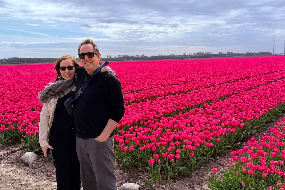 Beth Ann Wahl and Jack Kolpen at tulip fields outside Amsterdam, Netherlands.