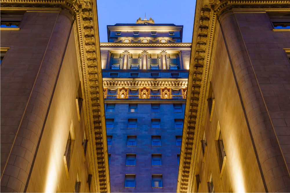 The Casa Lucia hotel architecture located in a historic Art Deco building, Retiro, Buenos Aires.