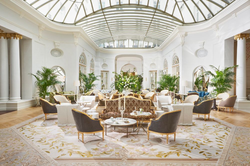 The lounge area of the Mandarin Oriental Ritz in Madrid, Spain.