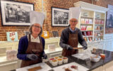Michael Modak and his wife at a chocolate-making class at Neuhaus in Brussels.